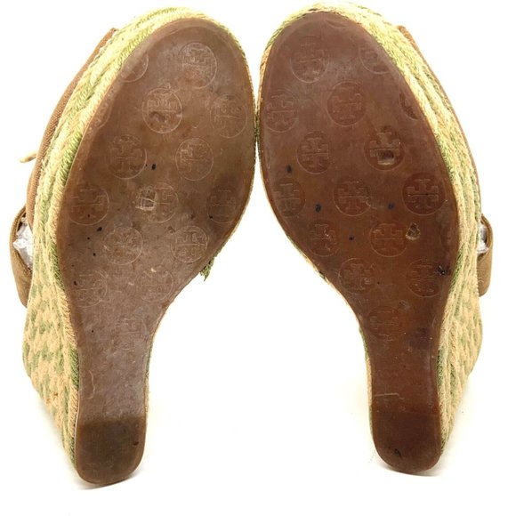 TORY BURCH Platform High Heel Shoes Brown Green Womens Size 10 M Rope Leather - Picture 6 of 11